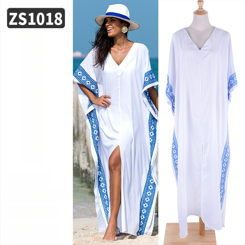 Robe de plajă lungă cu broderie din rayon; căptușeală: rayon, 100% bumbac; stil: îmbrăcăminte de plajă; pentru femei 18–24 ani
