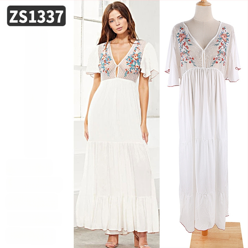 Robe de plajă lungă cu broderie din rayon; căptușeală: rayon, 100% bumbac; stil: îmbrăcăminte de plajă; pentru femei 18–24 ani