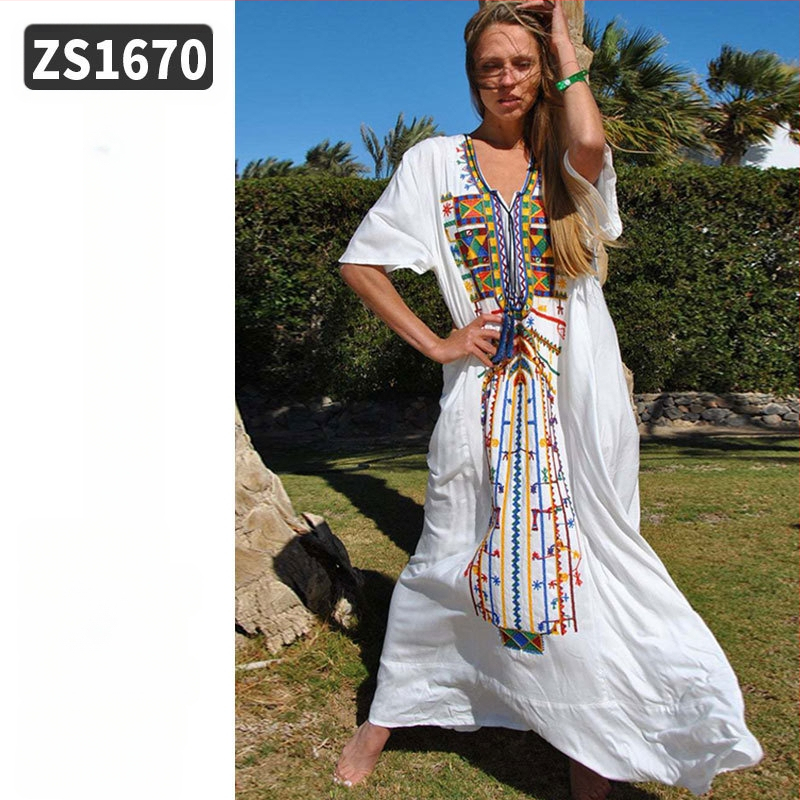 Robe de plajă lungă cu broderie din rayon; căptușeală: rayon, 100% bumbac; stil: îmbrăcăminte de plajă; pentru femei 18–24 ani