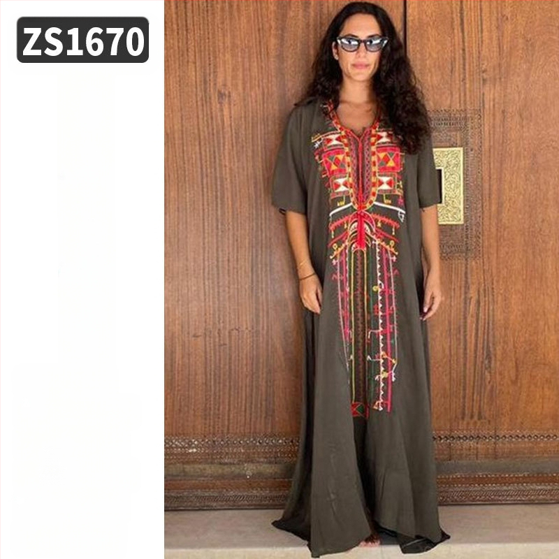 Robe de plajă lungă cu broderie din rayon; căptușeală: rayon, 100% bumbac; stil: îmbrăcăminte de plajă; pentru femei 18–24 ani