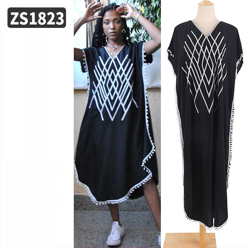 Robe de plajă lungă cu broderie din rayon; căptușeală: rayon, 100% bumbac; stil: îmbrăcăminte de plajă; pentru femei 18–24 ani