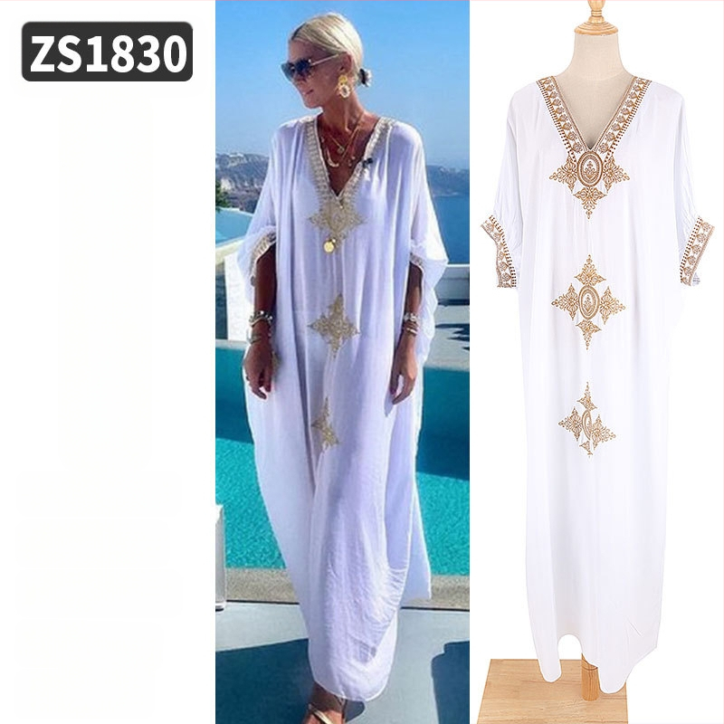 Robe de plajă lungă cu broderie din rayon; căptușeală: rayon, 100% bumbac; stil: îmbrăcăminte de plajă; pentru femei 18–24 ani