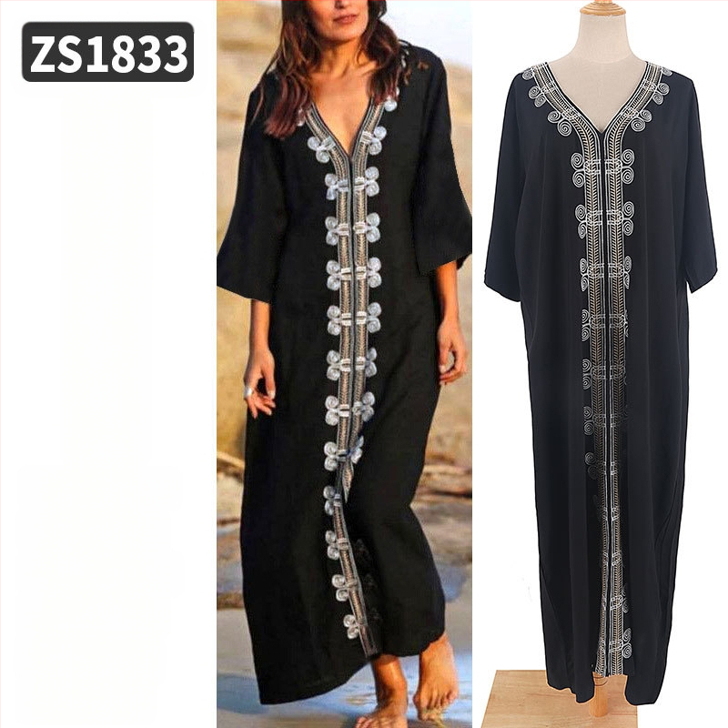 Robe de plajă lungă cu broderie din rayon; căptușeală: rayon, 100% bumbac; stil: îmbrăcăminte de plajă; pentru femei 18–24 ani
