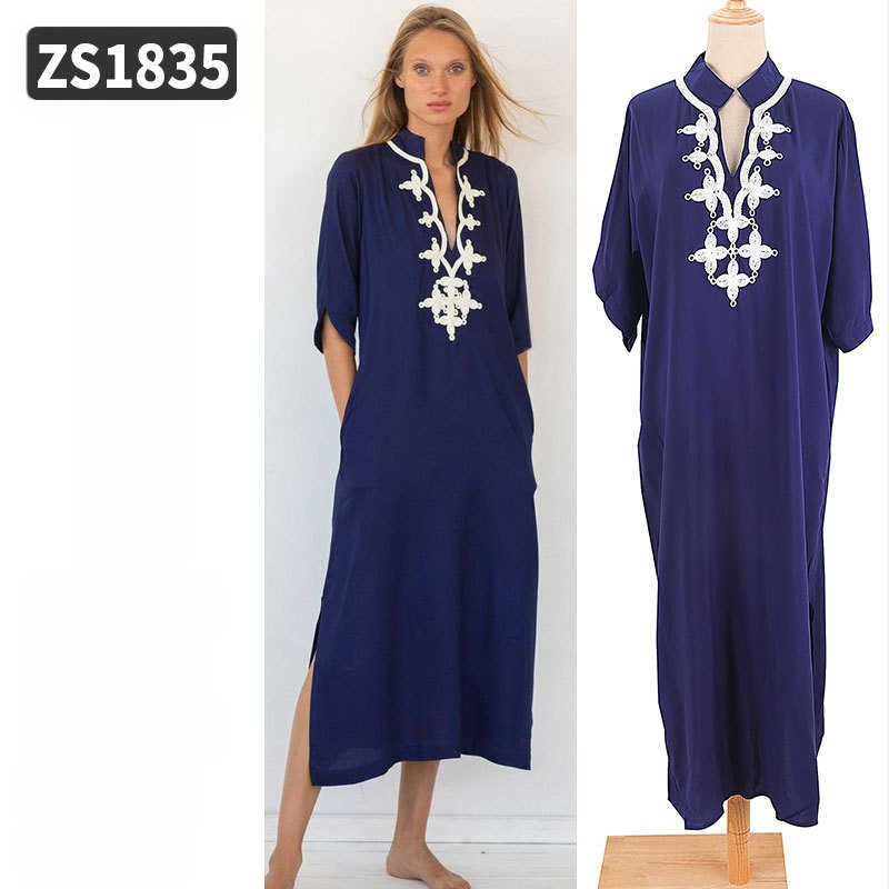 Robe de plajă lungă cu broderie din rayon; căptușeală: rayon, 100% bumbac; stil: îmbrăcăminte de plajă; pentru femei 18–24 ani
