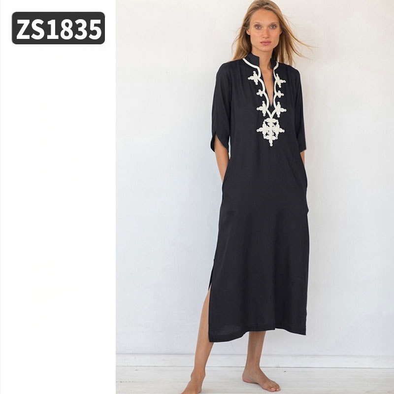 Robe de plajă lungă cu broderie din rayon; căptușeală: rayon, 100% bumbac; stil: îmbrăcăminte de plajă; pentru femei 18–24 ani