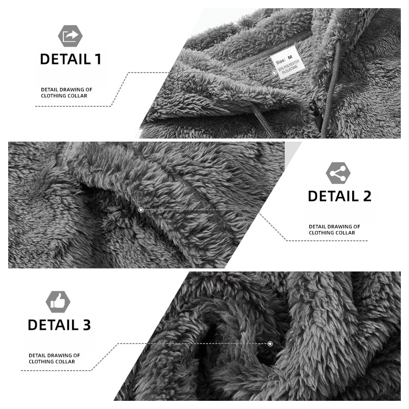 Мъжко яке с качулка от дебел двойно лицево флис, цип, свободна кройка, полиестер 95%