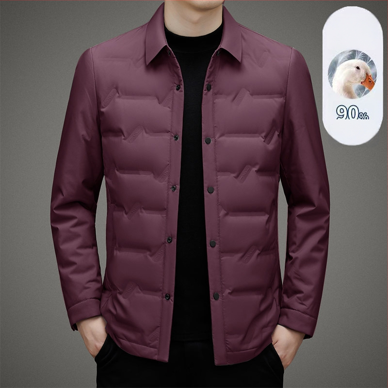 Jachetă ușoară din puf de gâscă alb, umplere 700, guler rever, fără glugă, închidere cu nasturi, pentru bărbați de vârstă mijlocie, iarnă 2024