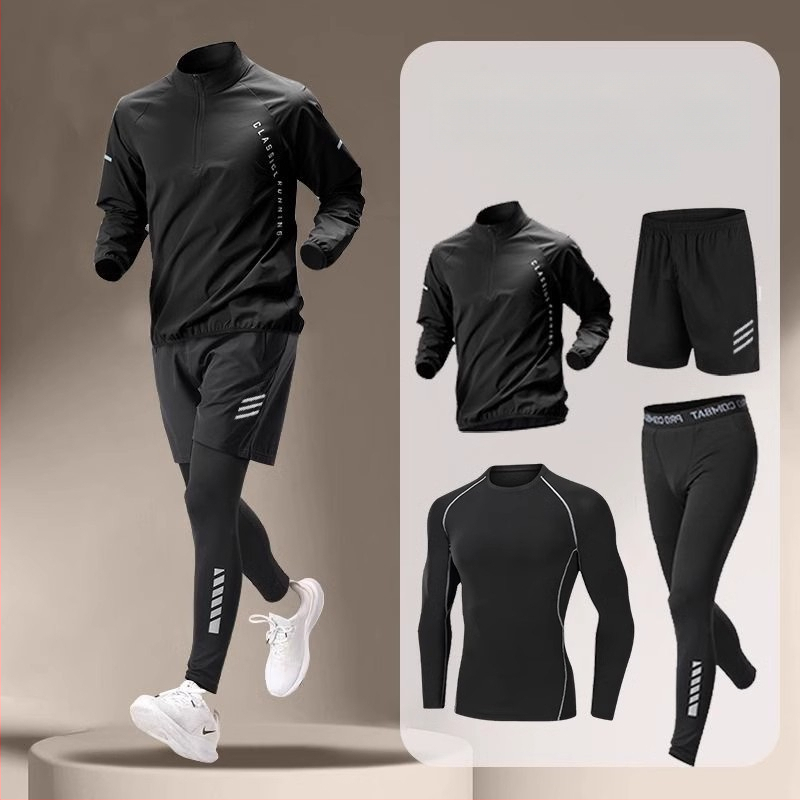 Set sport masculin, uscare rapidă pentru alergare și ciclism, fermoar la jumătate, guler înalt, mâneci lungi, poliester 91–95%