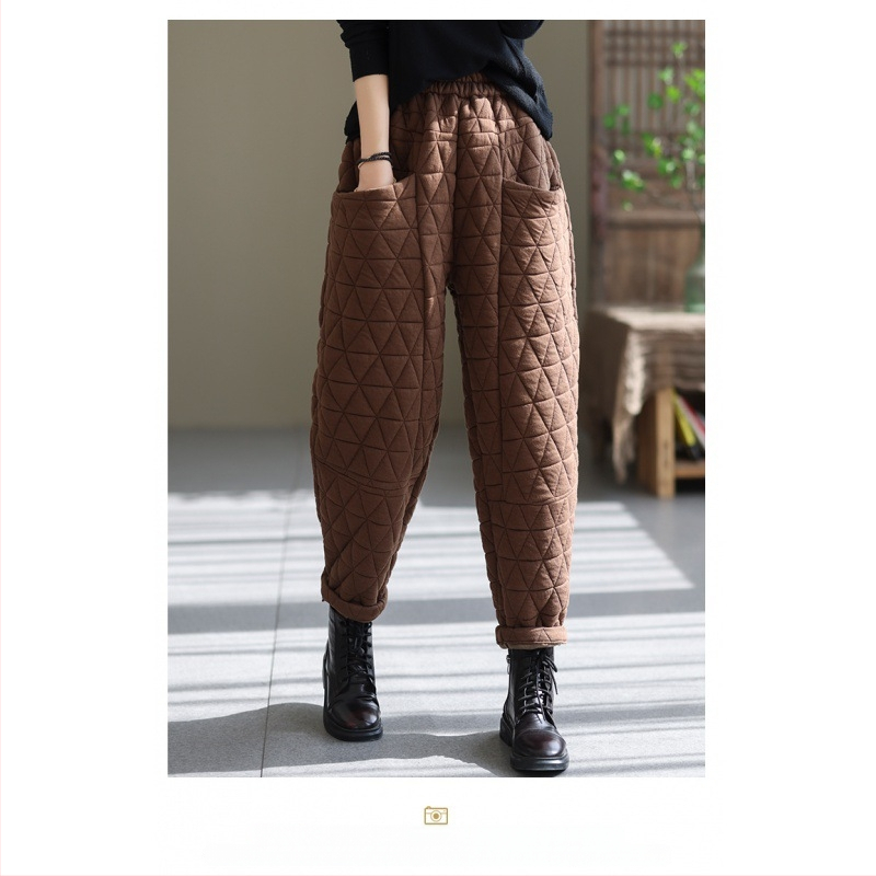 Pantaloni de damă harem căptuțiți cu vatelină, croi larg, stil literar-retro, 50-70% bumbac, toamnă 2023