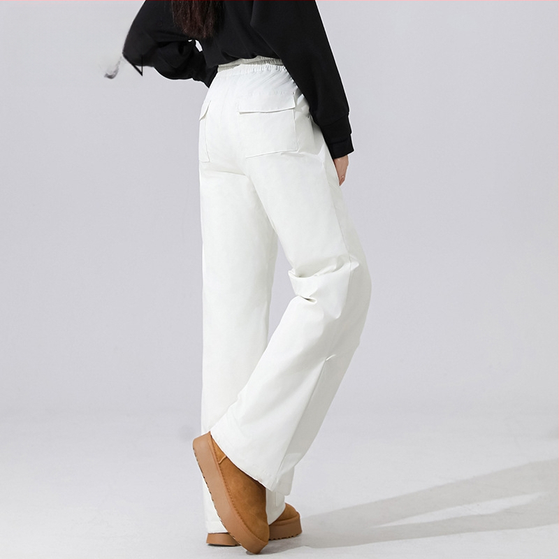 Pantaloni de iarnă pentru femei cargo, croială dreaptă, talie înaltă, țesătură 95% poliester, umplutură din puf de rață alb