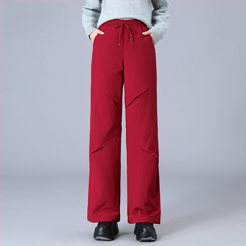 Pantaloni de iarnă pentru femei cargo, croială dreaptă, talie înaltă, țesătură 95% poliester, umplutură din puf de rață alb