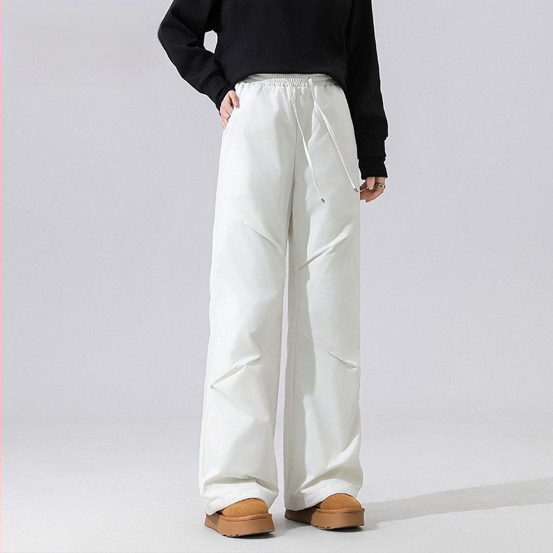 Pantaloni de iarnă pentru femei cargo, croială dreaptă, talie înaltă, țesătură 95% poliester, umplutură din puf de rață alb