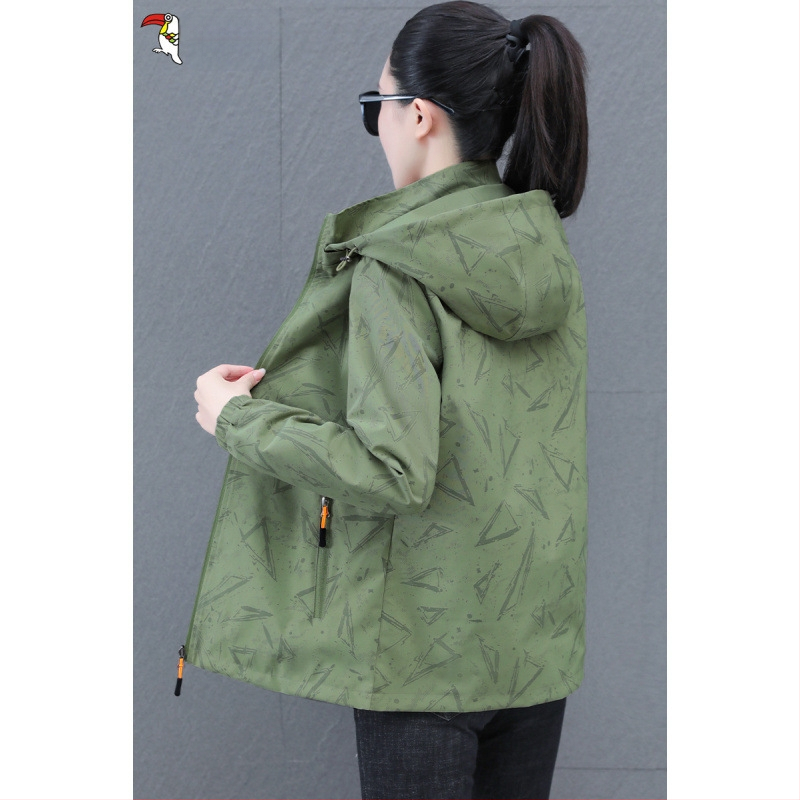 Дамско двустранно яке за пролет и есен, със сваляема качулка, полиестер, дълги ръкави, градски стил