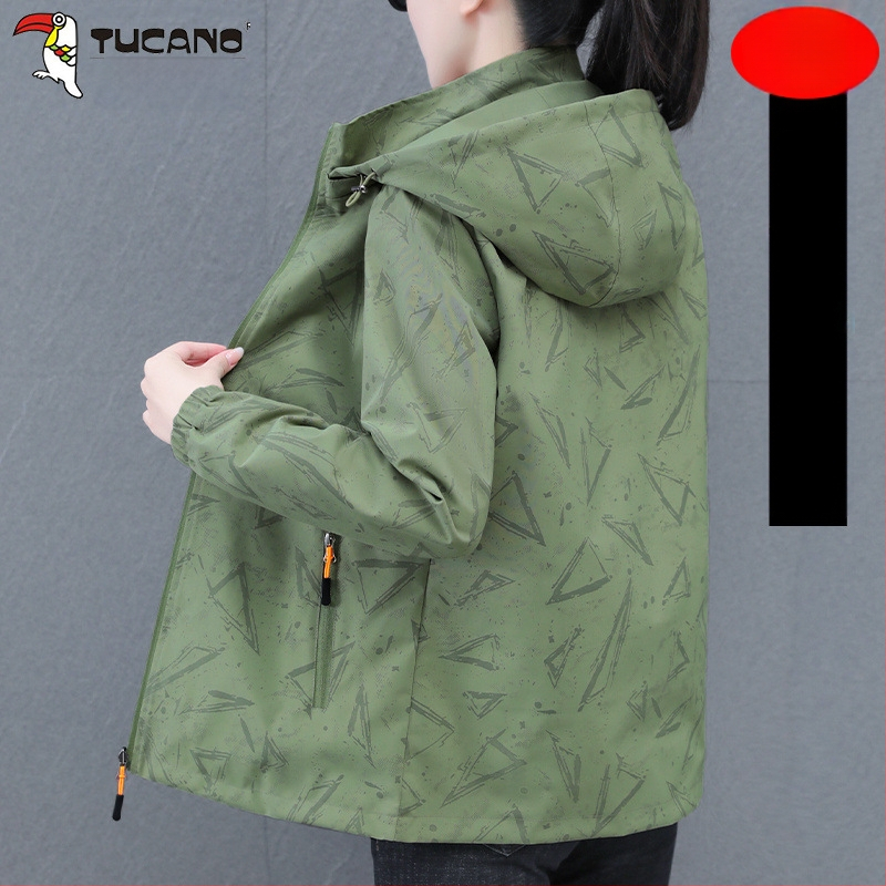 Дамско двустранно яке за пролет и есен, със сваляема качулка, полиестер, дълги ръкави, градски стил