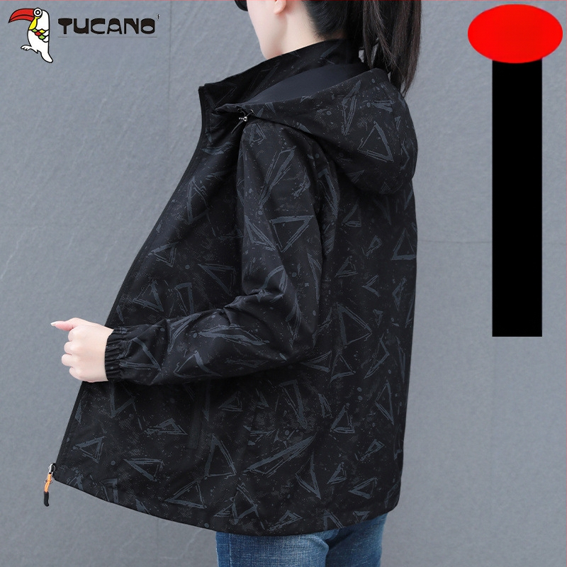 Дамско двустранно яке за пролет и есен, със сваляема качулка, полиестер, дълги ръкави, градски стил