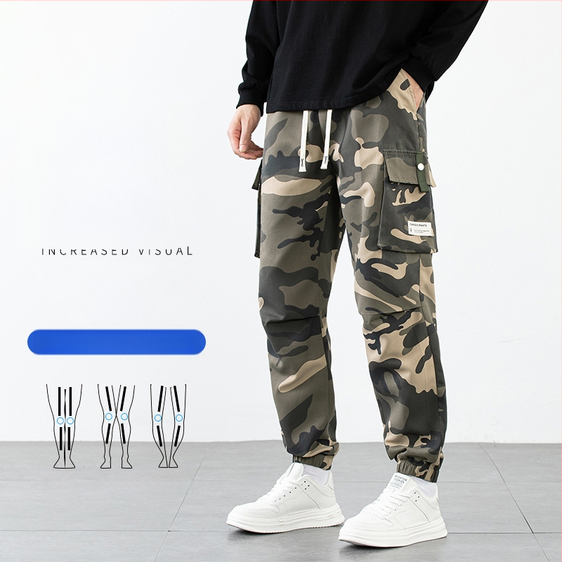 Pantaloni de lucru camuflați pentru bărbați, croială dreaptă, talie înaltă, plus size, stil tineresc