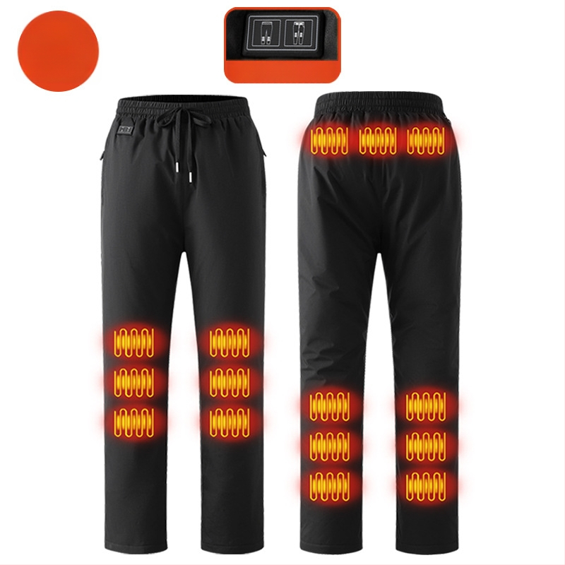 Pantaloni încălziți electric inteligenți, căptuți cu fleece, croială drept, talie medie, amestec din fibre de poliester