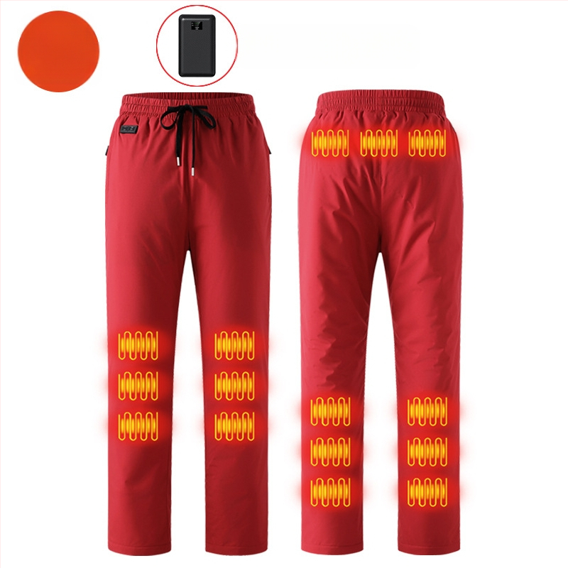 Pantaloni încălziți electric inteligenți, căptuți cu fleece, croială drept, talie medie, amestec din fibre de poliester