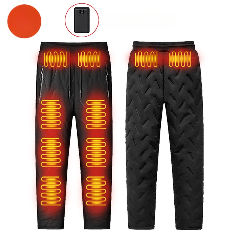 Pantaloni încălziți electric inteligenți, căptuți cu fleece, croială drept, talie medie, amestec din fibre de poliester