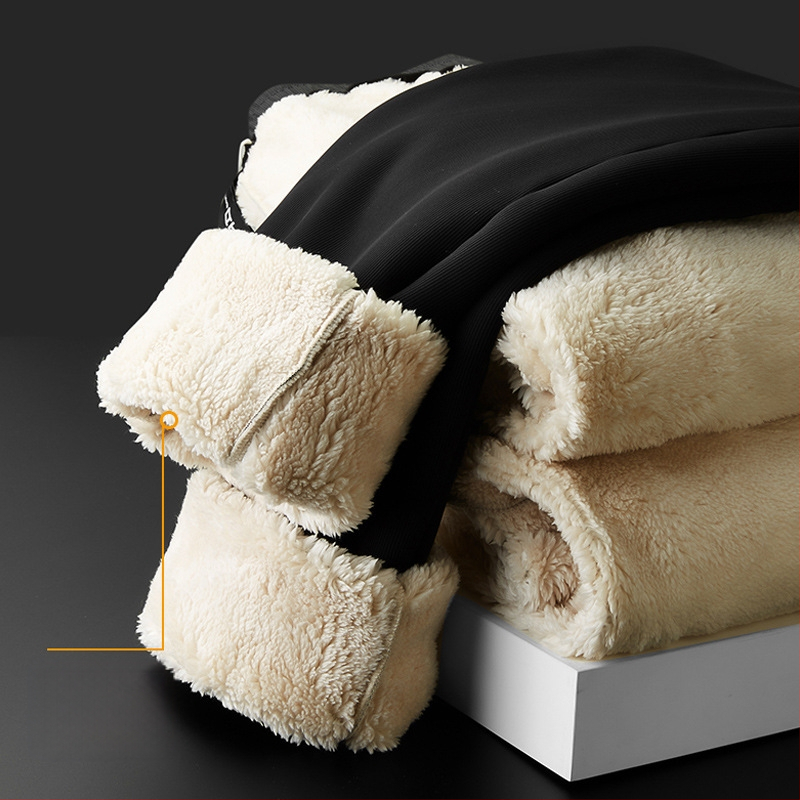 Pantaloni casual bărbați cu fleece, croială dreaptă lejeră, groși pentru toamnă și iarnă