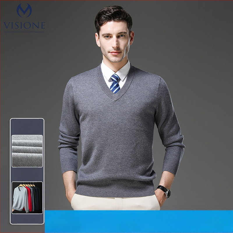 Ανδρικό πουλόβερ μαλλιού με V-λαιμό, παχύ πλέξιμο, μαλλί 30–35% με ακρυλικό, στενή γραμμή, μεσαίο μήκος 65–80 εκ