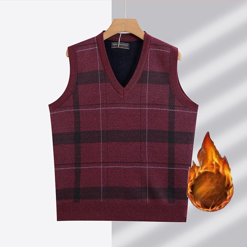 Πλεκτό γιλέκο με V-λαιμό, επενδυμένο φλίς, παχιά μόνωση, 100% πολυεστέρας