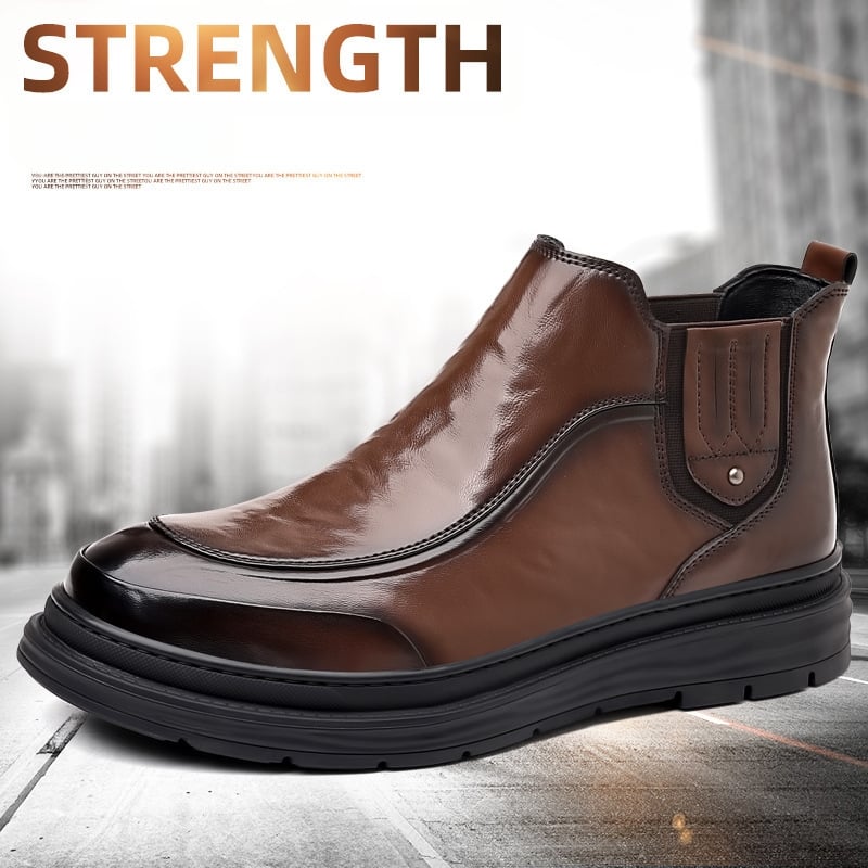 Ανδρικά κοντά δερμάτινα μποτάκια, casual Chelsea στιλ, με πάνω μέρος και σόλα από γνήσιο δέρμα, λανσαρισμένα φθινόπωρο 2024