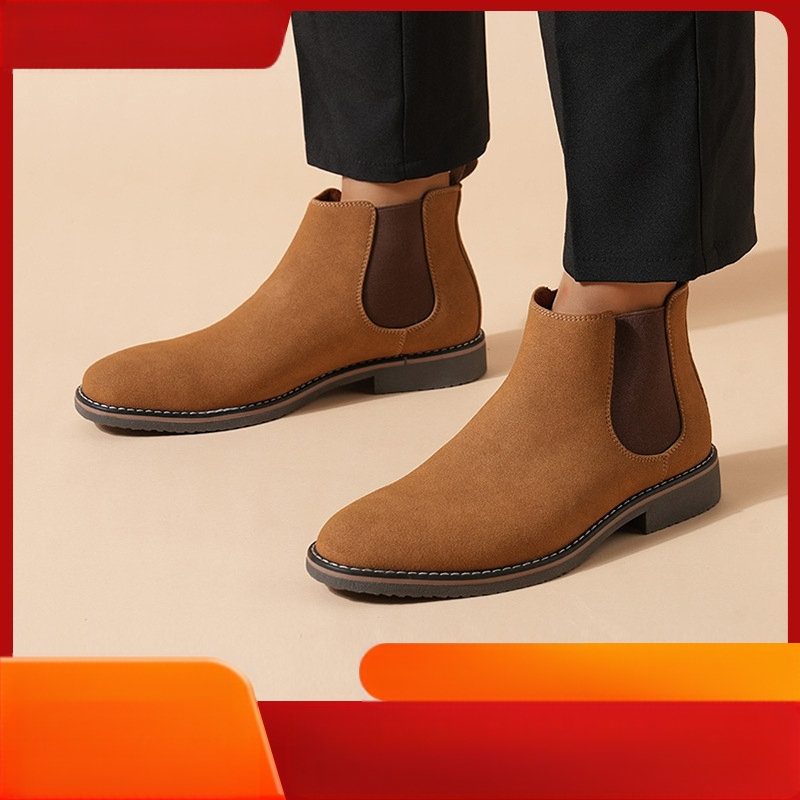 Ανδρικά σουέντ Chelsea μποτάκια με PU επάνω, σόλα TPR, στρογυλη μύτη, χαμηλό τακούνι 1–3 εκ, κοντός κορμός