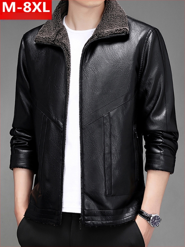 PU bőrkabát poliészter béléssel, reveres gallér, cipzár, laza szabású