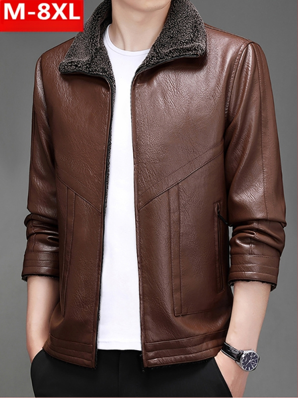 PU bőrkabát poliészter béléssel, reveres gallér, cipzár, laza szabású