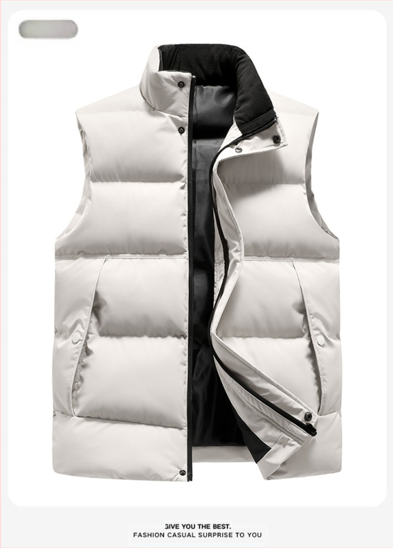 Мъжка памучна жилетка с полиестерен пълнеж и полиестерна подплата, спортен стил, кройка Фит, без качулка, сваляема яка
