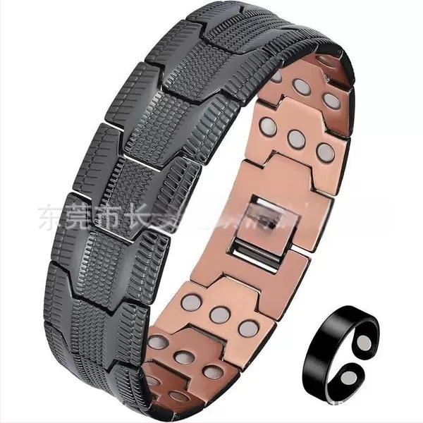 Férfi karkötő, retro háromsoros dizájnnal, teljes mágneses, vörösréz anyag, Seiko befejezés