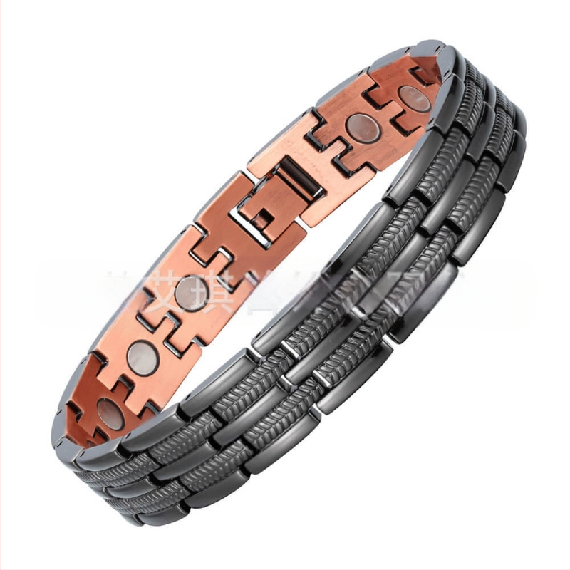 Βραχιόλι μαγνητικής θεραπείας, unisex, γεωμετρικός σχεδιασμός από χαλκό, γυαλισμένο φινίρισμα