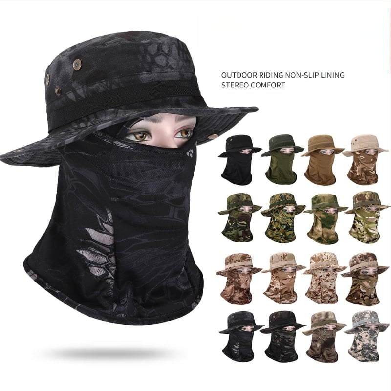 Καμουφλαρισμένο καπέλο μπούνι με κυκλικό γείσο, βαμβάκι-πολυεστέρας, unisex, σχέδιο με πλέγμα, για εξωτερικούς χώρους