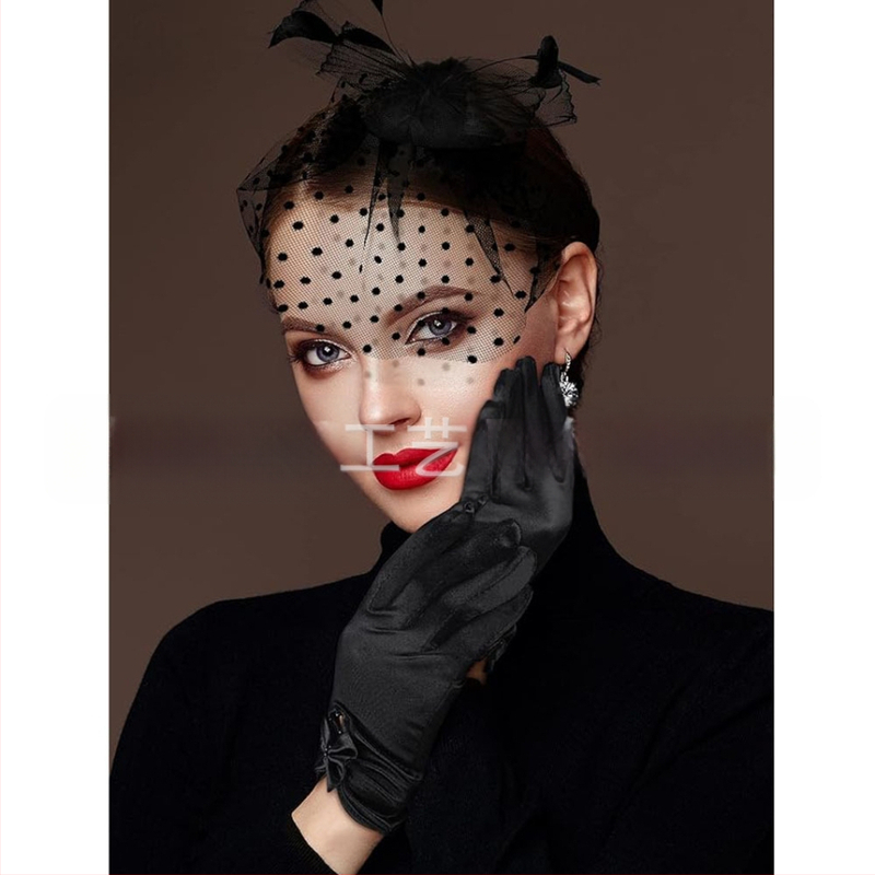 Σετ κεφαλής από δίχτυ με φτερά και δαντελέν γάντια — χειροποίητο, κωδικός WEN7-30, ατομικά συσκευασμένο, για γυναίκες