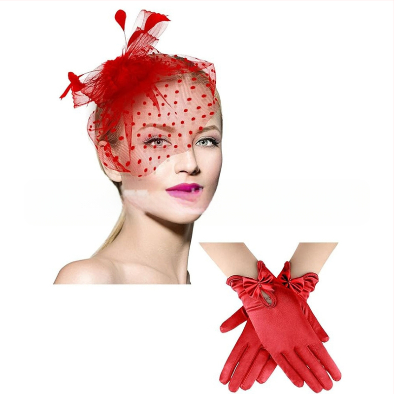 Σετ κεφαλής από δίχτυ με φτερά και δαντελέν γάντια — χειροποίητο, κωδικός WEN7-30, ατομικά συσκευασμένο, για γυναίκες