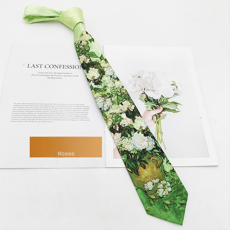 Γραβάτα πολυεστερ-μετάξι με εκτύπωση ελαιογραφίας, unisex, μοντέρνο στυλ, 8×145 εκ., εκτύπωση