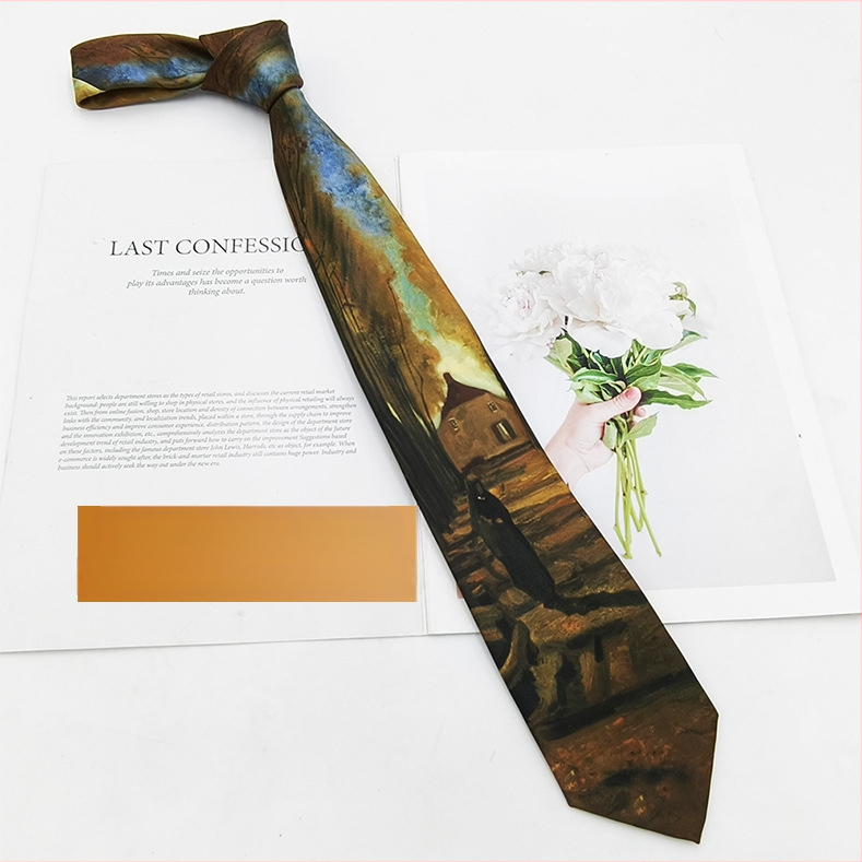 Γραβάτα πολυεστερ-μετάξι με εκτύπωση ελαιογραφίας, unisex, μοντέρνο στυλ, 8×145 εκ., εκτύπωση