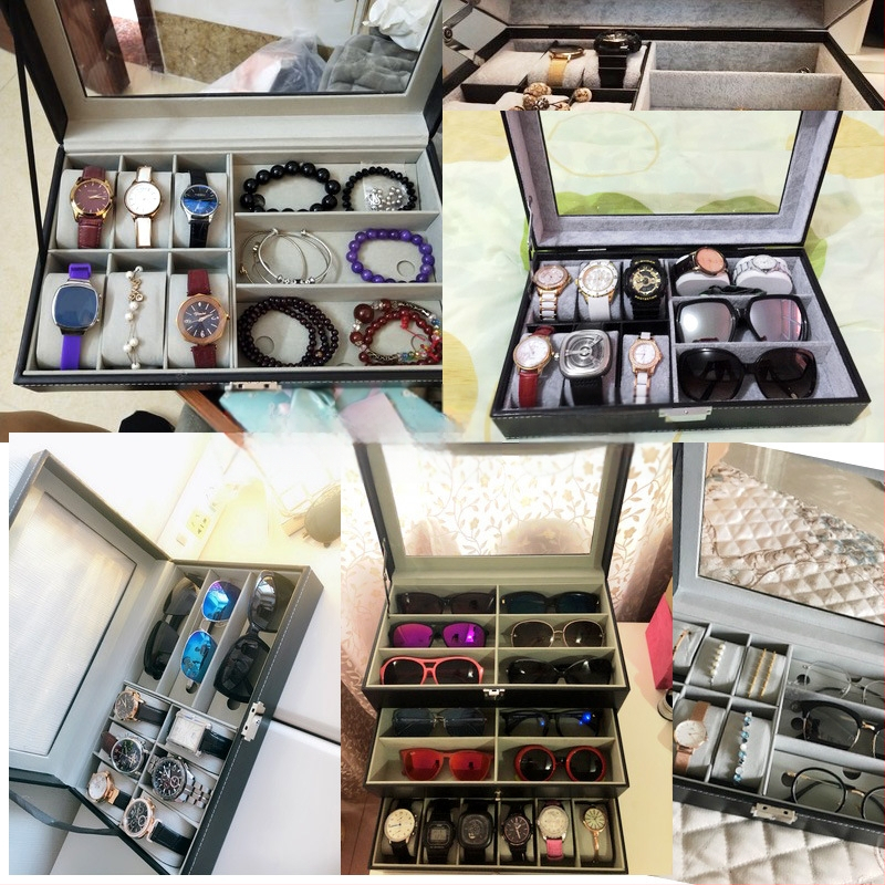 Κουτί για ρολόγια, γυαλιά και κοσμήματα με διαφανές καπάκι — ανθεκτικό στη σκόνη, κατασκευή από χαρτί, στυλ αγροτικό, οργάνωση κοσμημάτων