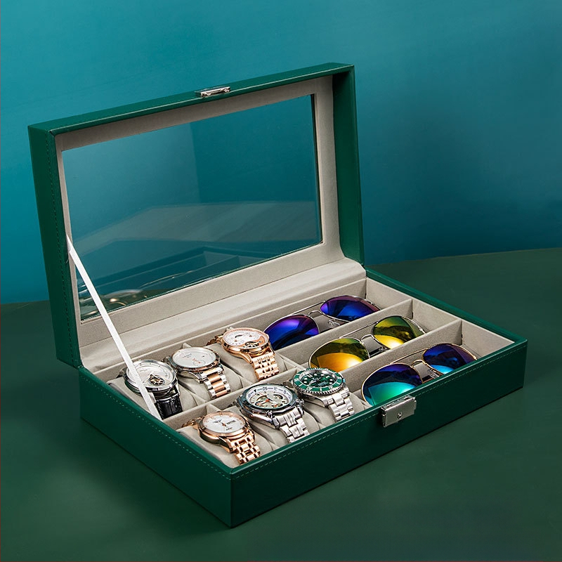 Κουτί για ρολόγια, γυαλιά και κοσμήματα με διαφανές καπάκι — ανθεκτικό στη σκόνη, κατασκευή από χαρτί, στυλ αγροτικό, οργάνωση κοσμημάτων