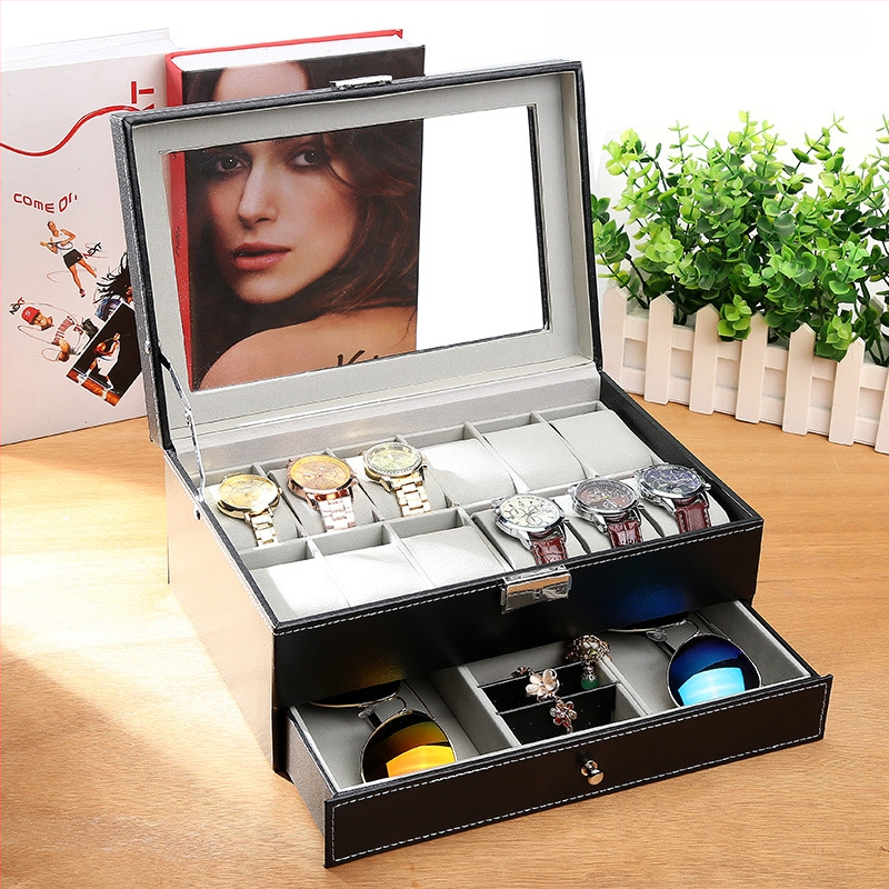 Κουτί για ρολόγια, γυαλιά και κοσμήματα με διαφανές καπάκι — ανθεκτικό στη σκόνη, κατασκευή από χαρτί, στυλ αγροτικό, οργάνωση κοσμημάτων