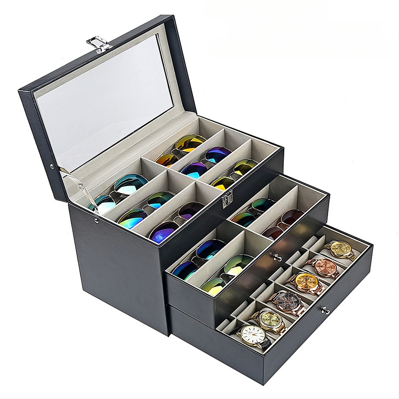 Κουτί για ρολόγια, γυαλιά και κοσμήματα με διαφανές καπάκι — ανθεκτικό στη σκόνη, κατασκευή από χαρτί, στυλ αγροτικό, οργάνωση κοσμημάτων