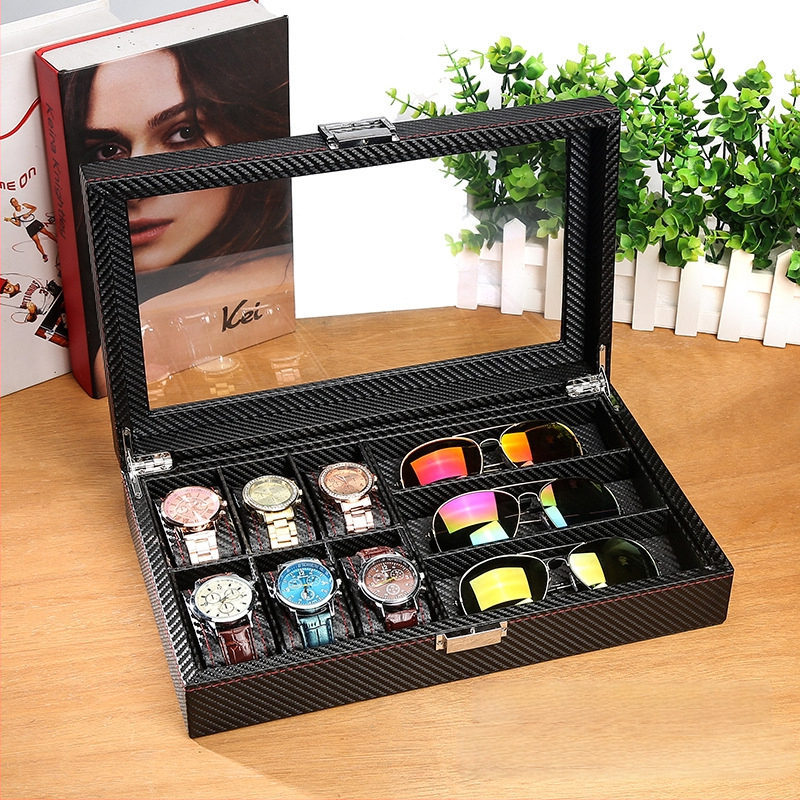 Κουτί για ρολόγια, γυαλιά και κοσμήματα με διαφανές καπάκι — ανθεκτικό στη σκόνη, κατασκευή από χαρτί, στυλ αγροτικό, οργάνωση κοσμημάτων