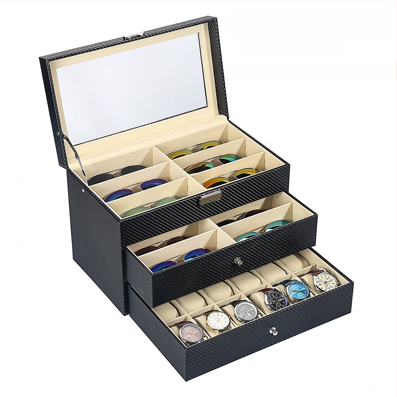 Κουτί για ρολόγια, γυαλιά και κοσμήματα με διαφανές καπάκι — ανθεκτικό στη σκόνη, κατασκευή από χαρτί, στυλ αγροτικό, οργάνωση κοσμημάτων