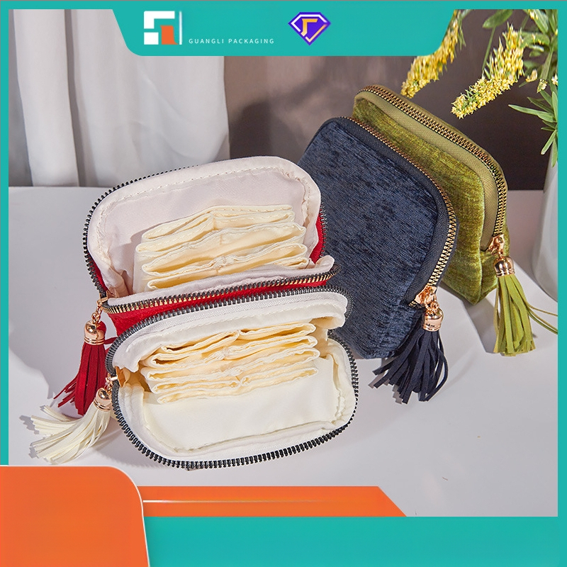 Θήκη αποθήκευσης κοσμημάτων με φούντα και φερμουάρ, Μεγάλη χωρητικότητα, βελούδινο διπλό στρώμα