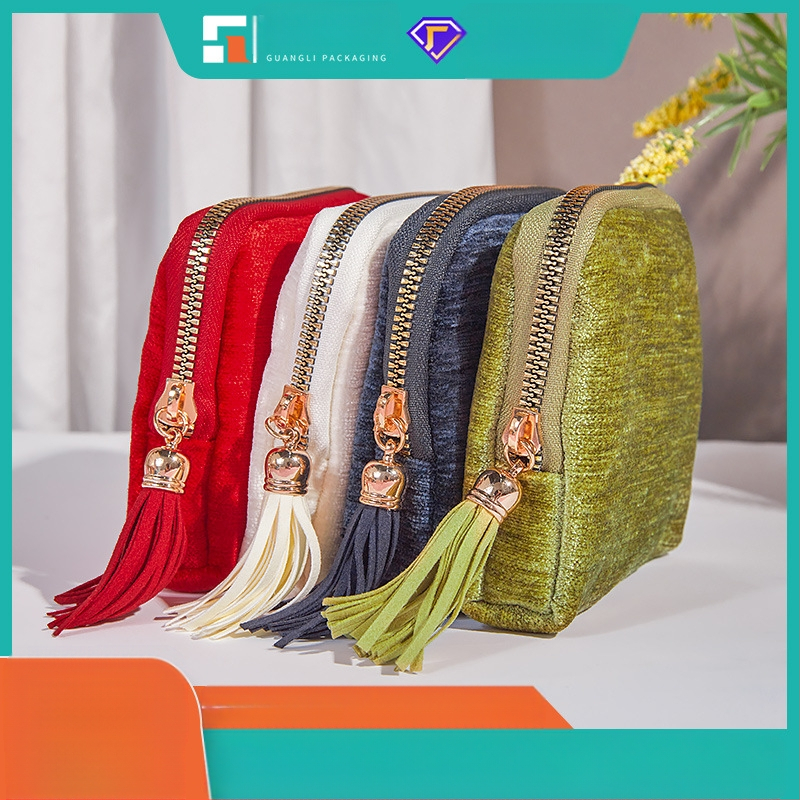 Θήκη αποθήκευσης κοσμημάτων με φούντα και φερμουάρ, Μεγάλη χωρητικότητα, βελούδινο διπλό στρώμα