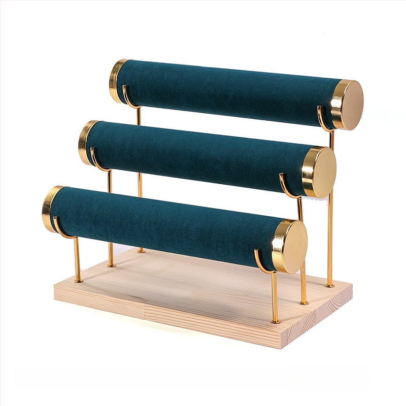 Ξύλινο τριώροφο εκθετήριο για βραχιόλια, σχεδίαση βήματος, οργανωτής κοσμημάτων