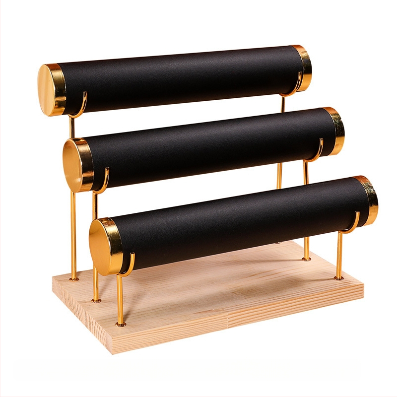 Ξύλινο τριώροφο εκθετήριο για βραχιόλια, σχεδίαση βήματος, οργανωτής κοσμημάτων