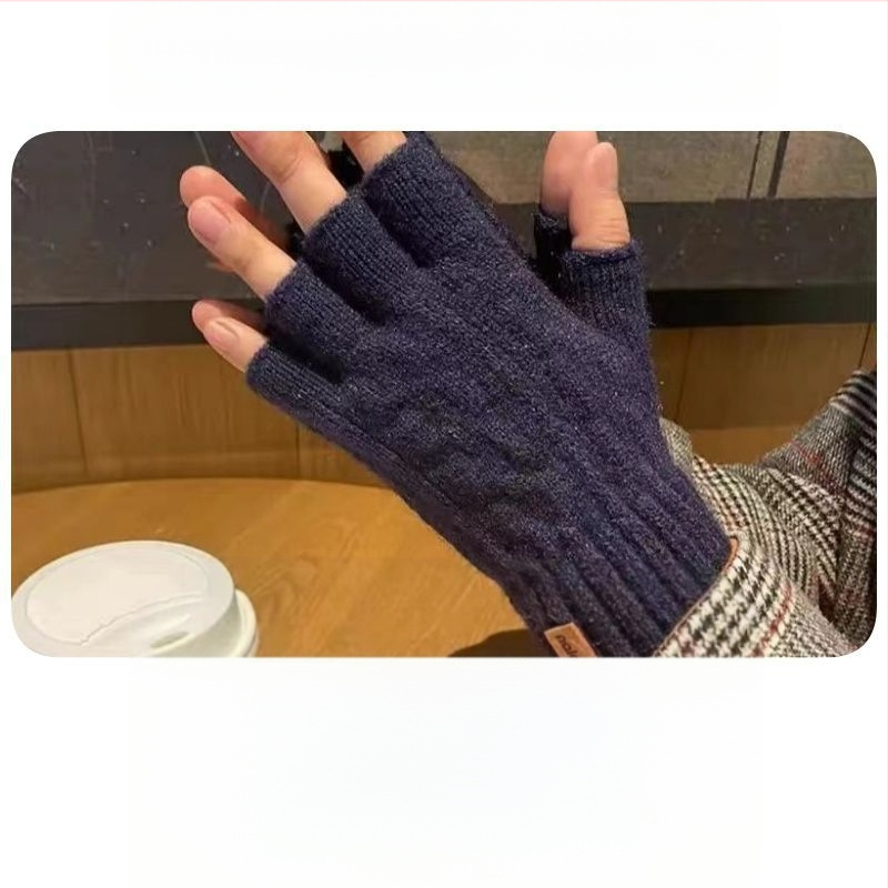 Γάντια με μισά δάχτυλα – πλεκτά, συμβατά με οθόνη αφής, ζεστά, ανθεκτικά στον άνεμο, Jacquard μοτίβο, μονόχρωμα, χειμώνας, unisex