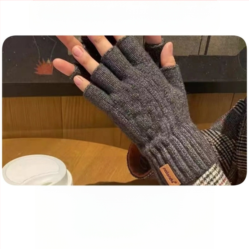 Γάντια με μισά δάχτυλα – πλεκτά, συμβατά με οθόνη αφής, ζεστά, ανθεκτικά στον άνεμο, Jacquard μοτίβο, μονόχρωμα, χειμώνας, unisex